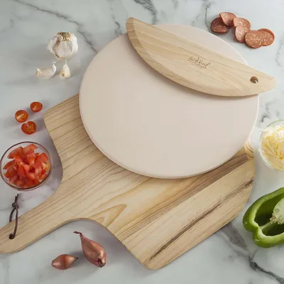 KSP La Cucina Pizza Stone with Paddle & Cutter - Set of 3 (Natural)