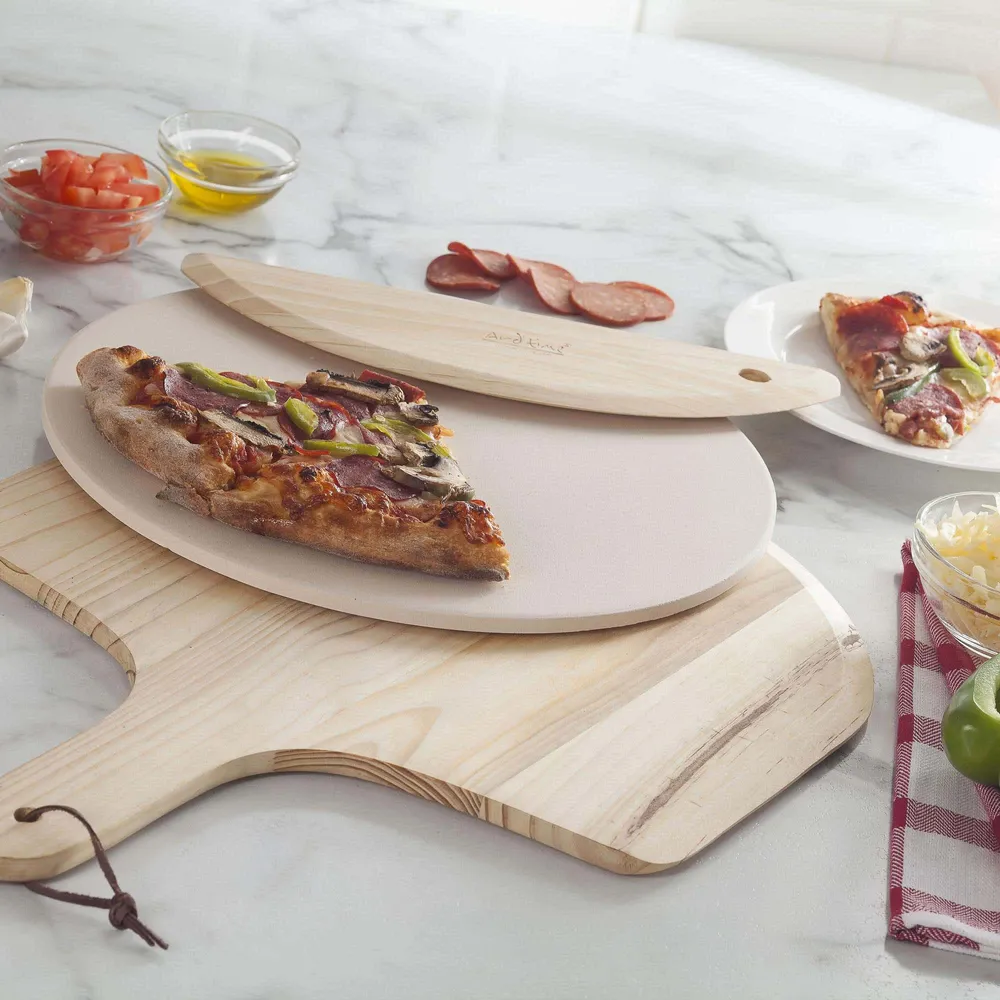KSP La Cucina Pizza Stone with Paddle & Cutter - Set of 3 (Natural)
