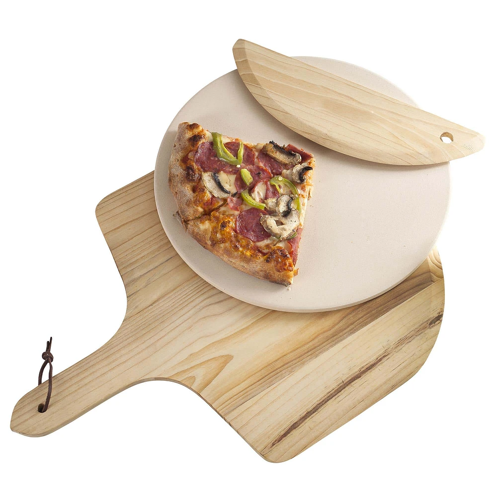 KSP La Cucina Pizza Stone with Paddle & Cutter - Set of 3 (Natural)