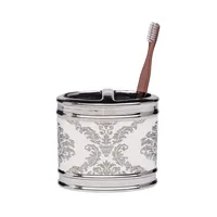 Moda At Home Damask Ceramic Toothbrush Holder (White/Silver)