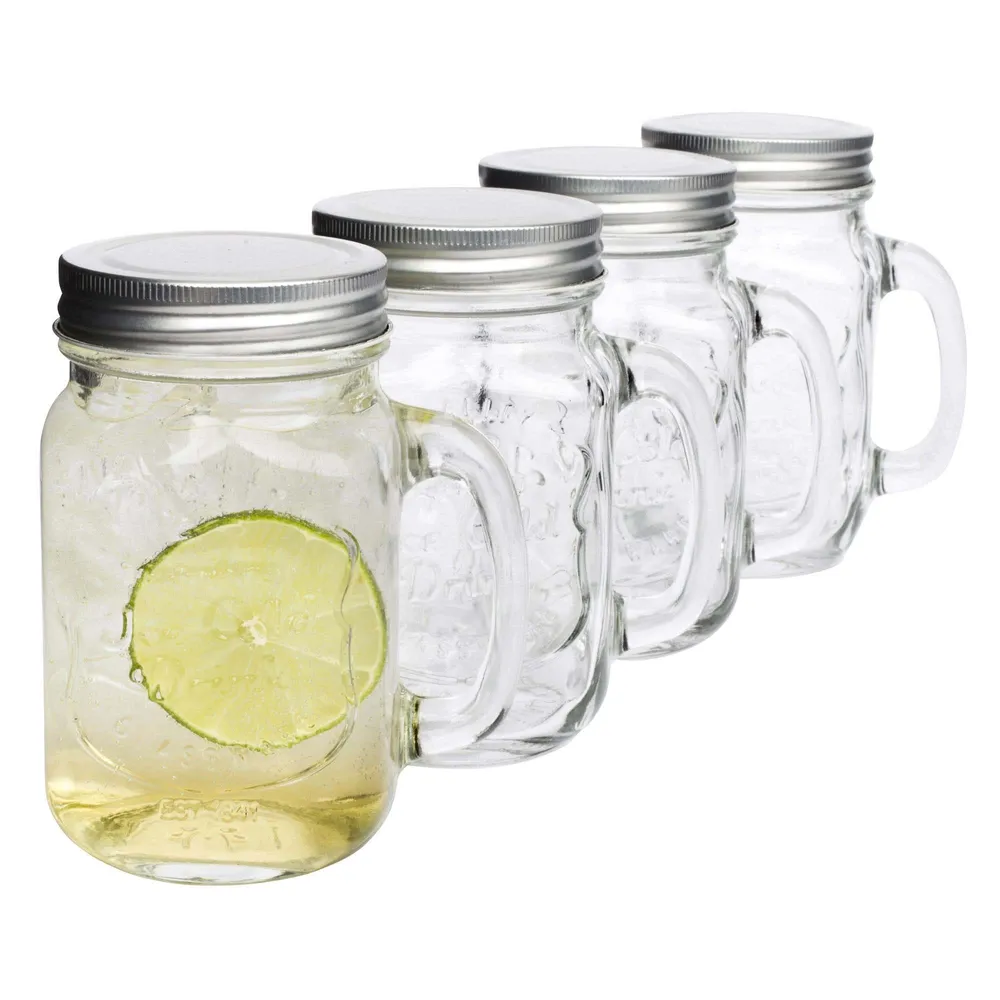 KSP Ice Cold Glass Mason Drinking Jar - Set of 4 (Clear