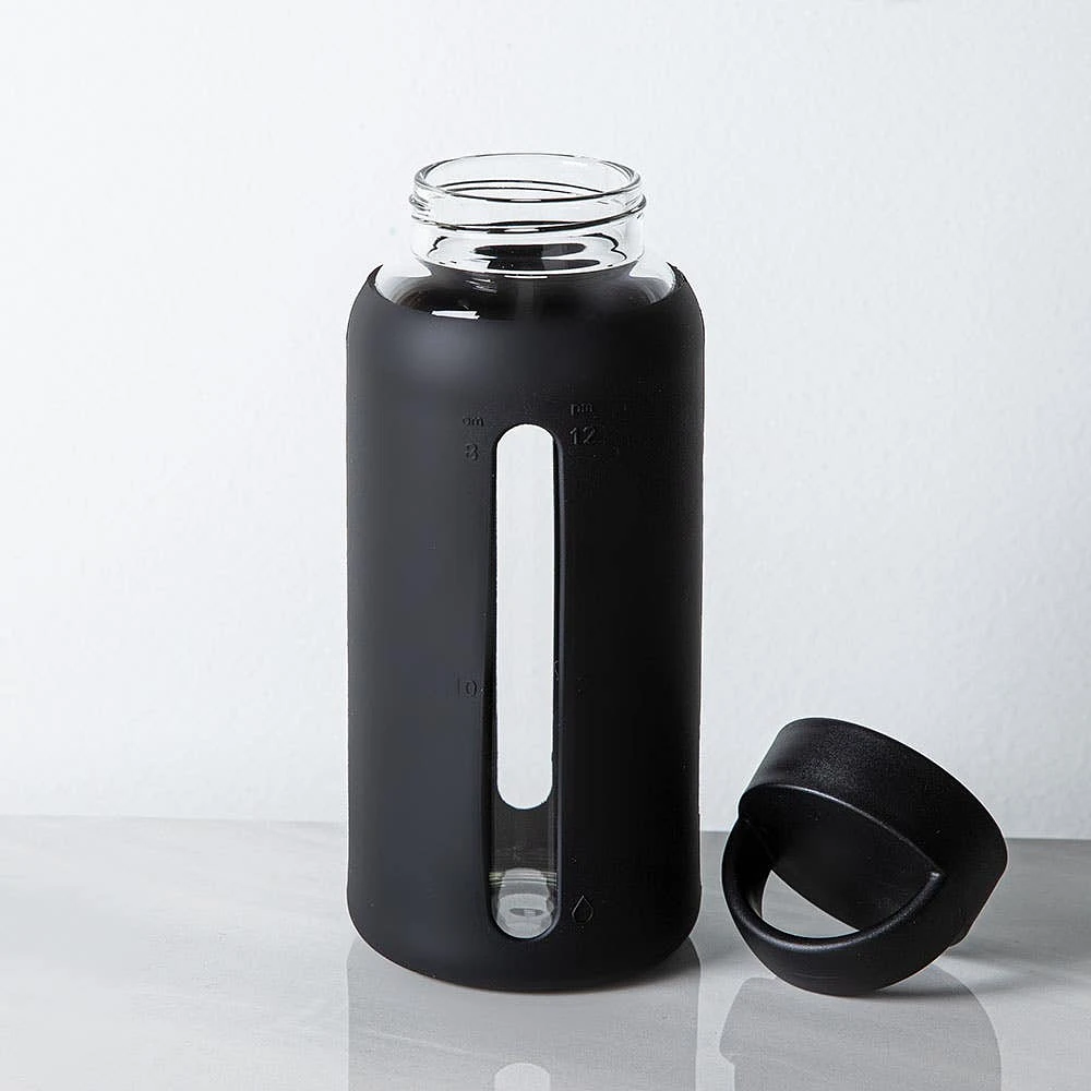 KSP Aura Glass Water Bottle with Silicone (Black)