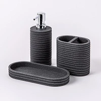 KSP Berkeley Stripe Resin Bath Accessory - Set of 3 (Grey/Black)