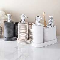 KSP Berkeley Stripe Resin Bath Accessory - Set of 3 (Grey/Black)