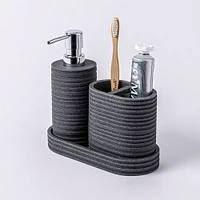 KSP Berkeley Stripe Resin Bath Accessory - Set of 3 (Grey/Black)