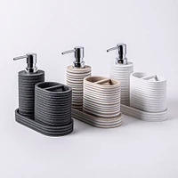 KSP Berkeley Stripe Resin Bath Accessory - Set of 3 (Grey/Black)