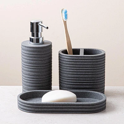 KSP Berkeley Stripe Resin Bath Accessory - Set of 3 (Grey/Black)
