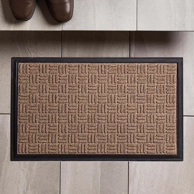 KSP Tufted 'Square Hatch' Rubber Backed Doormat (Natural)