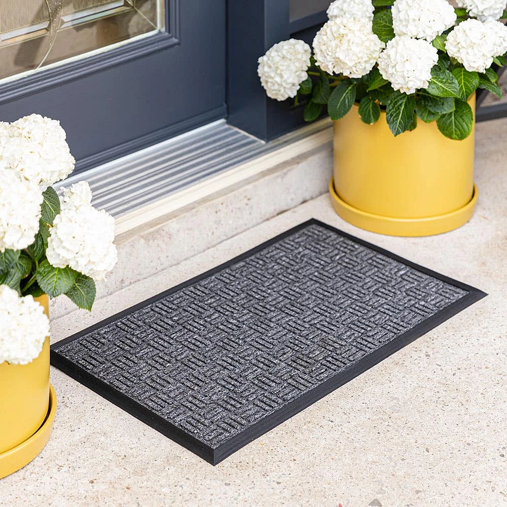 KSP Tufted 'Square Hatch' Rubber Backed Doormat (Black)