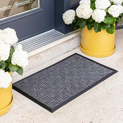 KSP Tufted 'Square Hatch' Rubber Backed Doormat (Black)