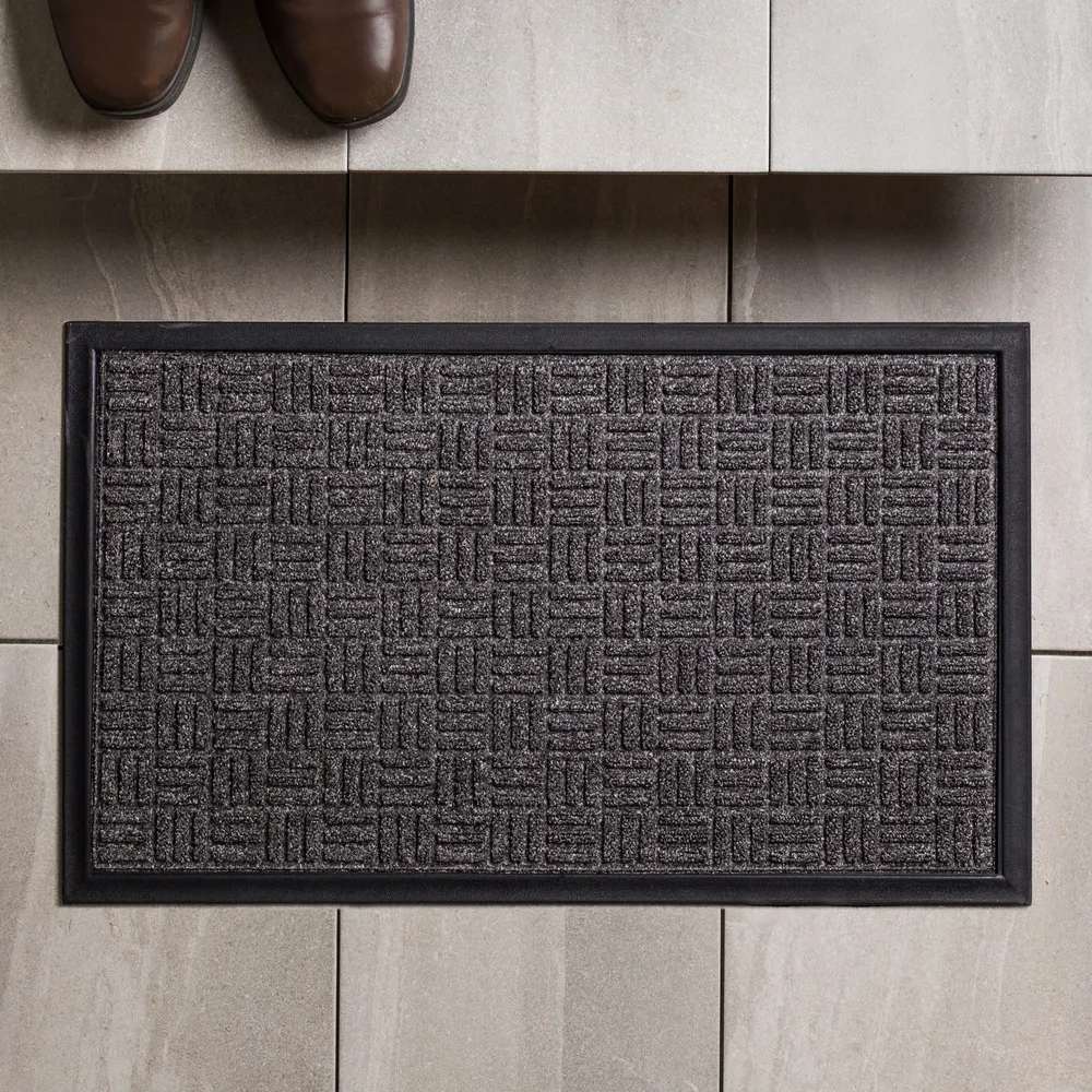 KSP Tufted 'Square Hatch' Rubber Backed Doormat (Black)