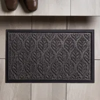 KSP Tufted 'Leaves' Rubber Backed Doormat (Black)