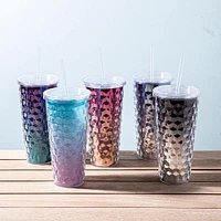 KSP Ombre Double Wall Tumbler with Straw (Black-Silver)