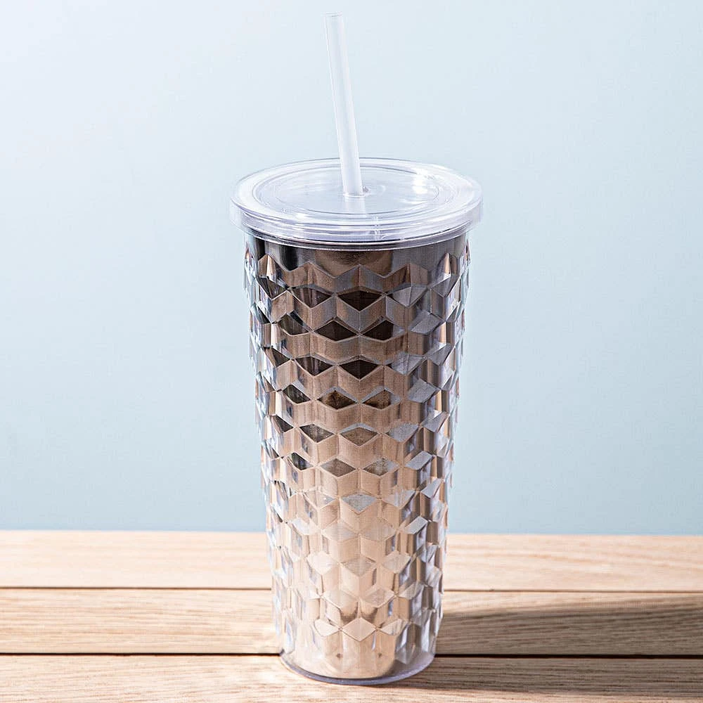 KSP Ombre Double Wall Tumbler with Straw (Black-Silver)