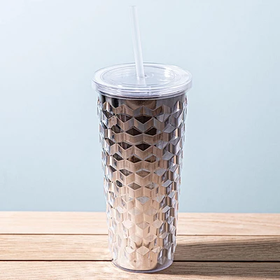 KSP Ombre Double Wall Tumbler with Straw (Black-Silver)