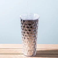 KSP Ombre Double Wall Tumbler with Straw (Black-Silver)