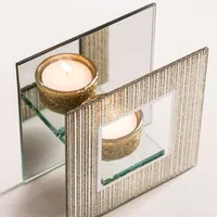 KSP Christmas Mirror 'Glitter' Glass Tealight Holder -Light (Gold