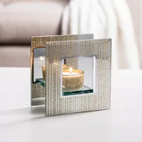 KSP Christmas Mirror 'Glitter' Glass Tealight Holder -Light (Gold