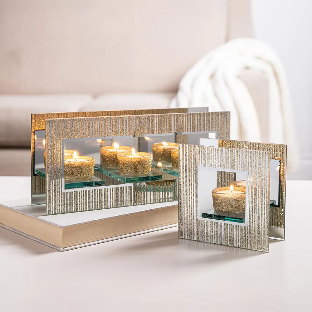 KSP Christmas Mirror 'Glitter' Glass Tealight Holder -Light (Gold