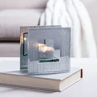 KSP Christmas Mirror 'Glitter' Glass Tealight Holder -Light (Silver