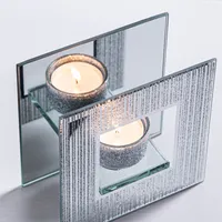 KSP Christmas Mirror 'Glitter' Glass Tealight Holder -Light (Silver