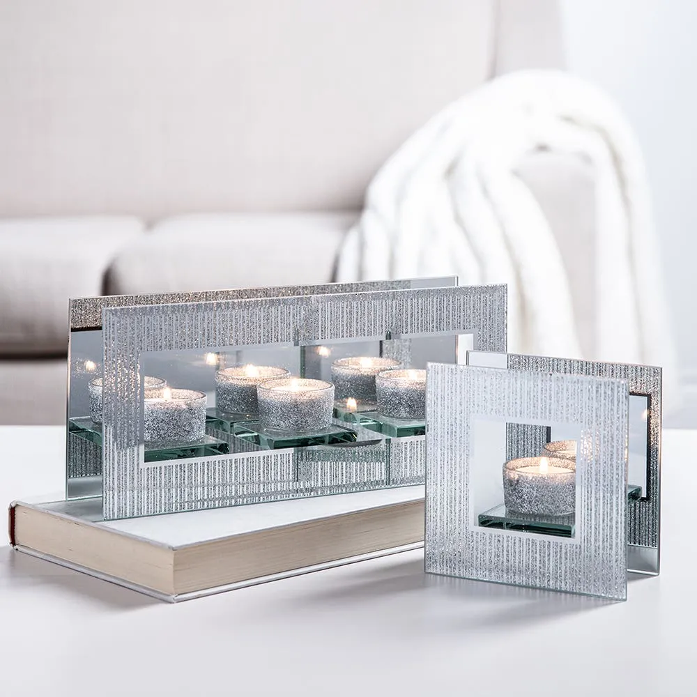 KSP Christmas Mirror 'Glitter' Glass Tealight Holder -Light (Silver