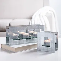 KSP Christmas Mirror 'Glitter' Glass Tealight Holder -Light (Silver