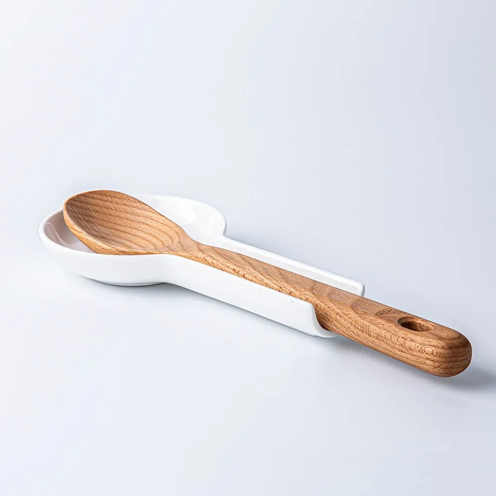 KSP Scoop Porcelain Flat Spoon Rest (White) 24 x 12.5 x 3 cm