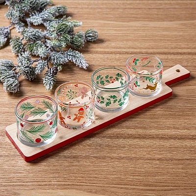 Koopman Christmas 'Assorted' Glass Serving Set with Bamboo Tray - S/5