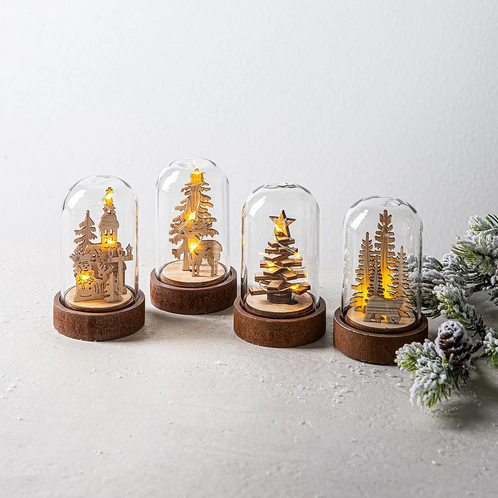 Koopman Christmas LED Cloche Wood Designs (Natural) - Assrt.