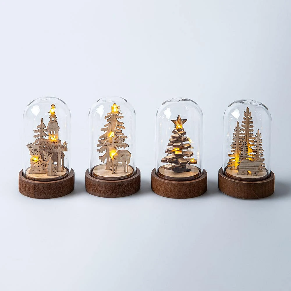 Koopman Christmas LED Cloche Wood Designs (Natural) - Assrt.