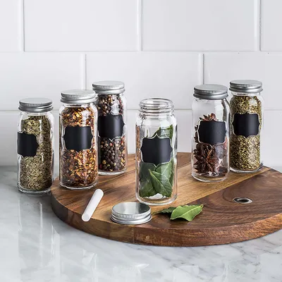KSP Chalkboard Glass Spice Jar - Set of 6