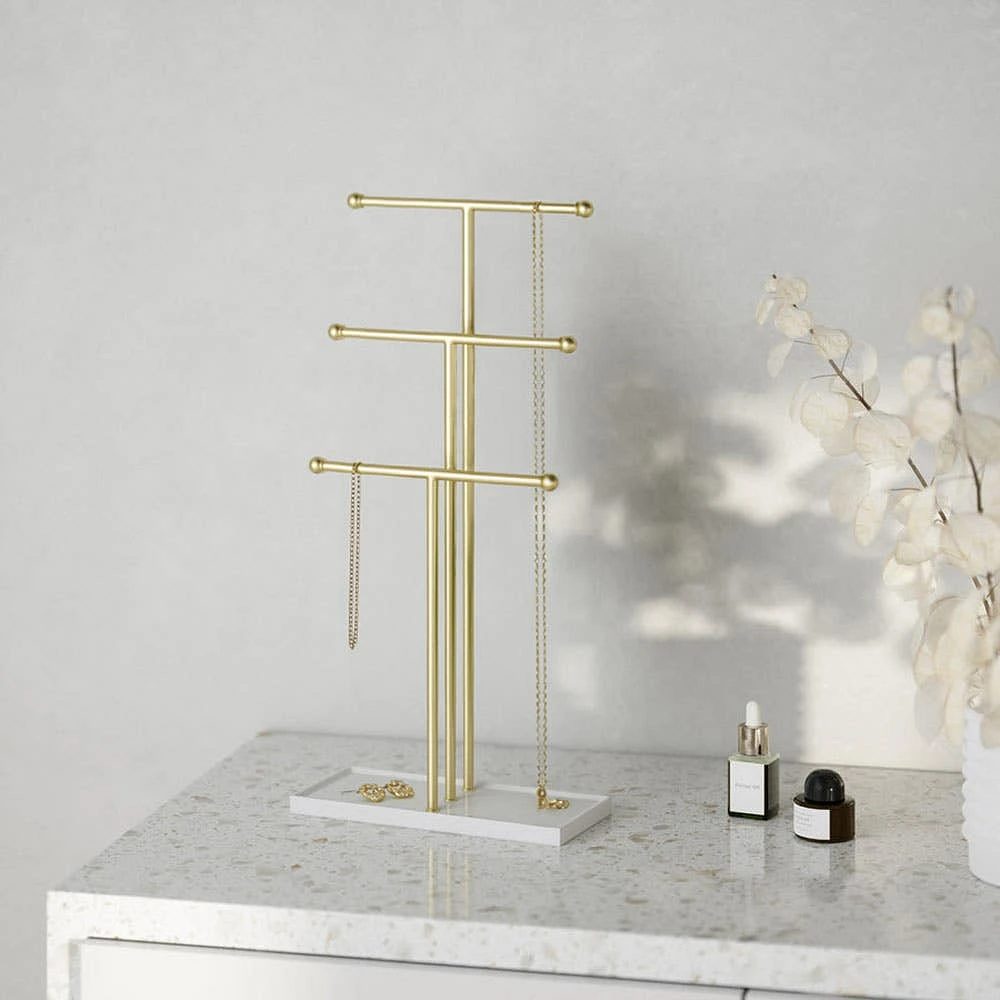 Umbra Trigem 3-Tier Jewellery Stand 23 x 10 x 48.5cm (White/Brass)