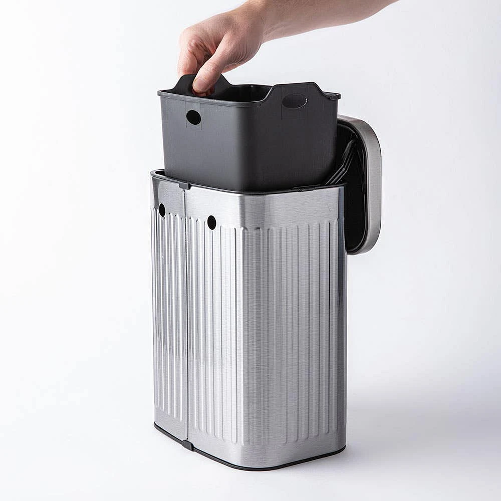 KSP Elara Ribbed 'Fingerprint-Proof' Compost Bin with Hook (Brushed)