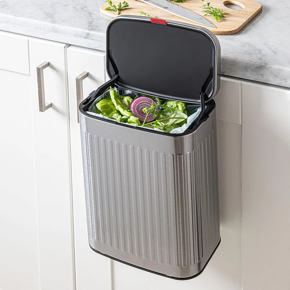 KSP Elara Ribbed 'Fingerprint-Proof' Compost Bin with Hook (Brushed)