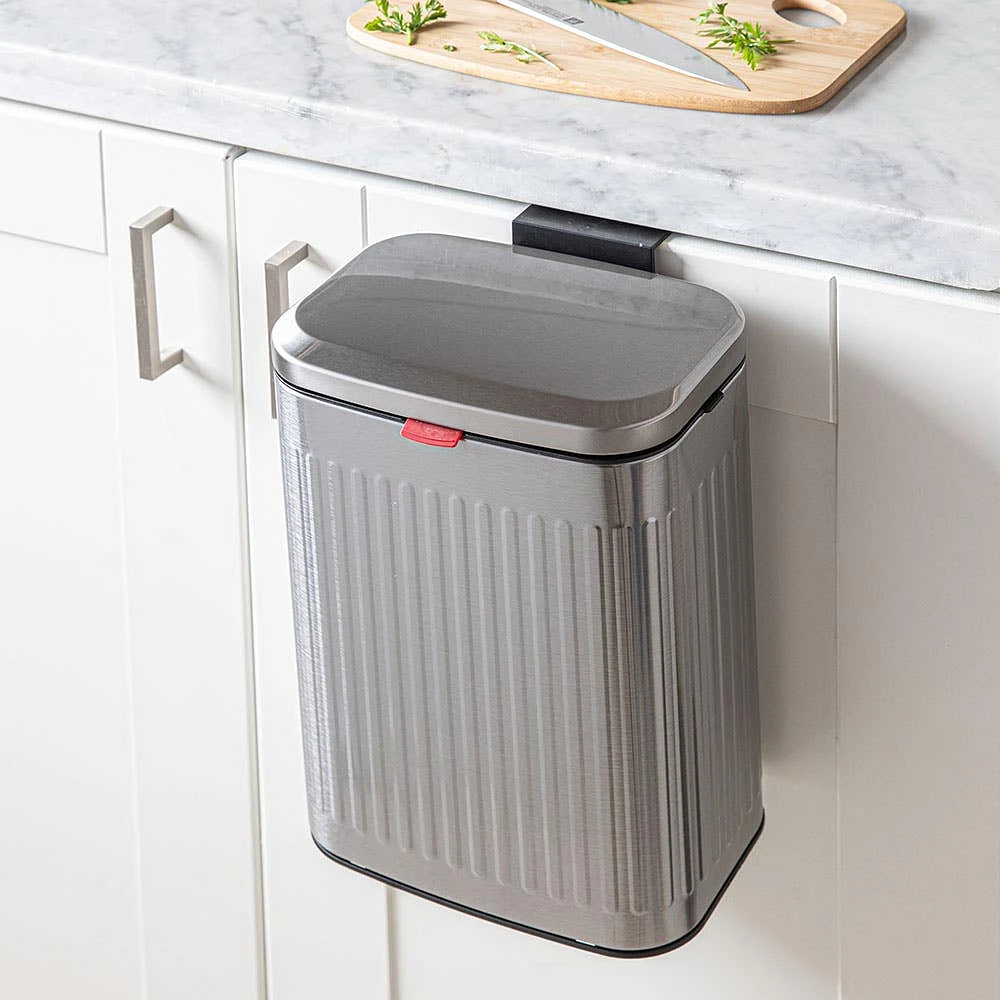 KSP Elara Ribbed 'Fingerprint-Proof' Compost Bin with Hook (Brushed)