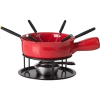 Trudeau Maison Cardinal Ceramic Cheese Fondue - Set of 11 (Red)