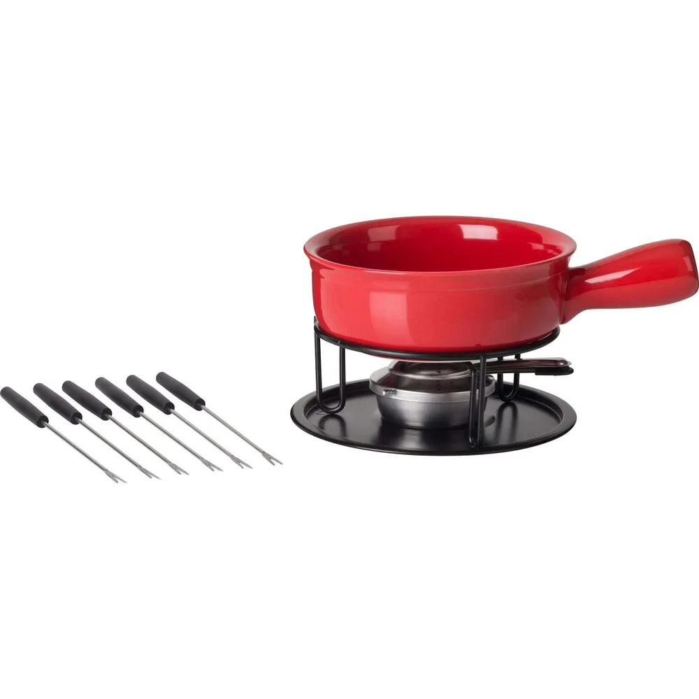 Trudeau Maison Cardinal Ceramic Cheese Fondue - Set of 11 (Red)