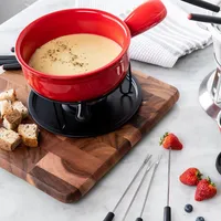 Trudeau Maison Cardinal Ceramic Cheese Fondue - Set of 11 (Red)