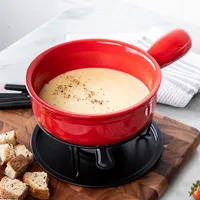 Trudeau Maison Cardinal Ceramic Cheese Fondue - Set of 11 (Red)