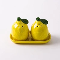 Truu Design Ceramic 'Lemon' S&P Shaker with Tray - S/2 (Yellow/Green)