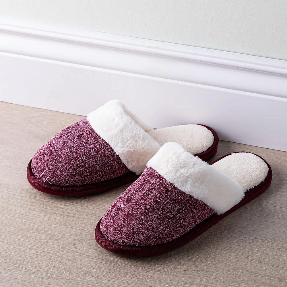 Every Sunday Ultra Soft 'Knit Cuff' Memory Foam Slipper Women Burgundy