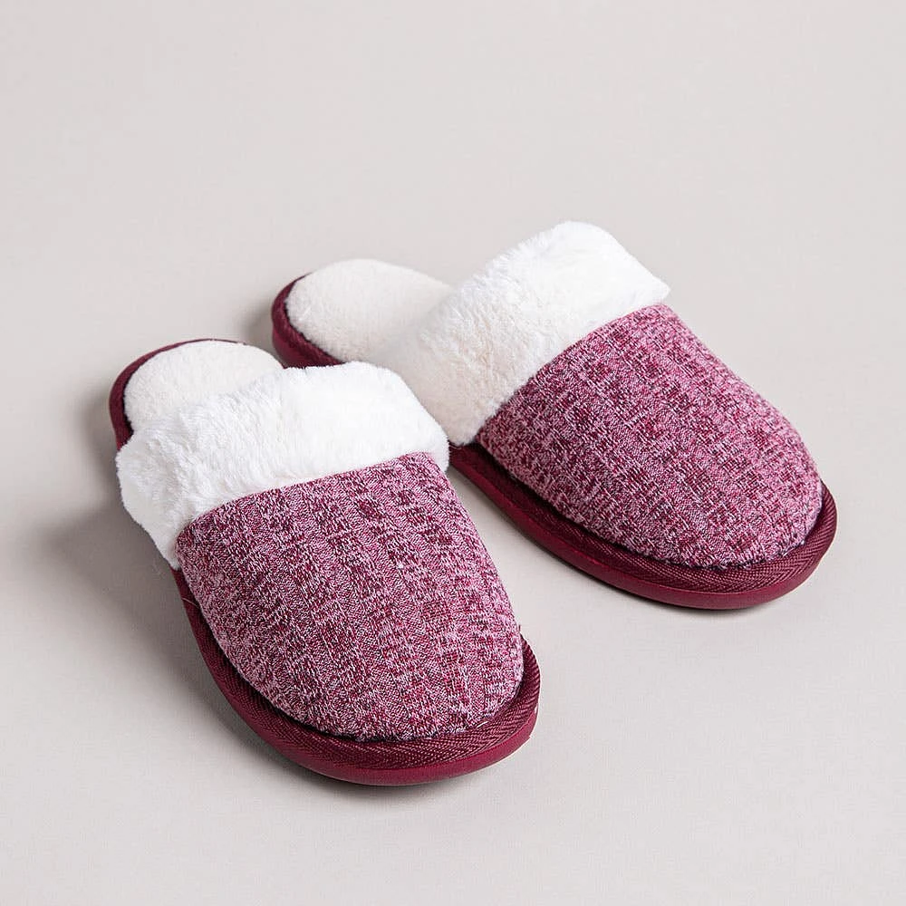 Every Sunday Ultra Soft 'Knit Cuff' Memory Foam Slipper Women Burgundy