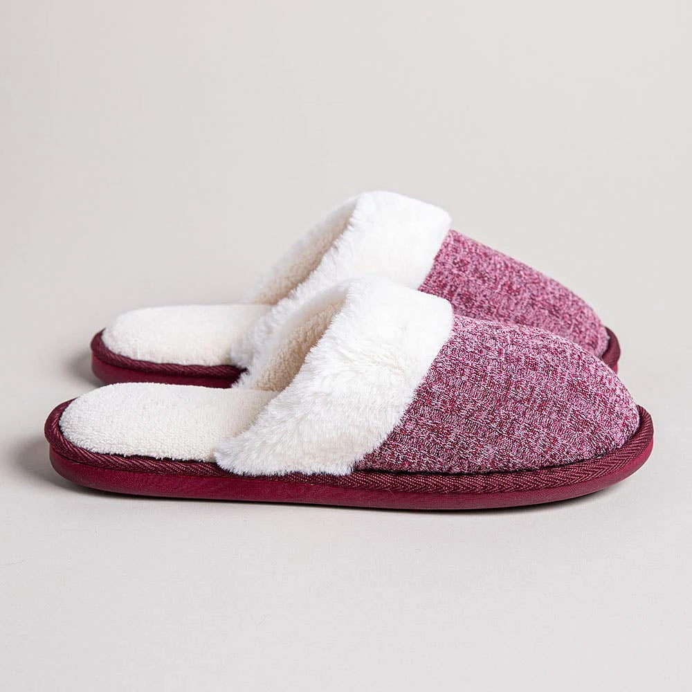 Every Sunday Ultra Soft 'Knit Cuff' Memory Foam Slipper Women Burgundy