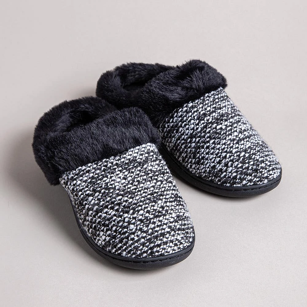 Every Sunday Ultra Soft 'Knit Cuff' Memory Foam Slippers Women Black