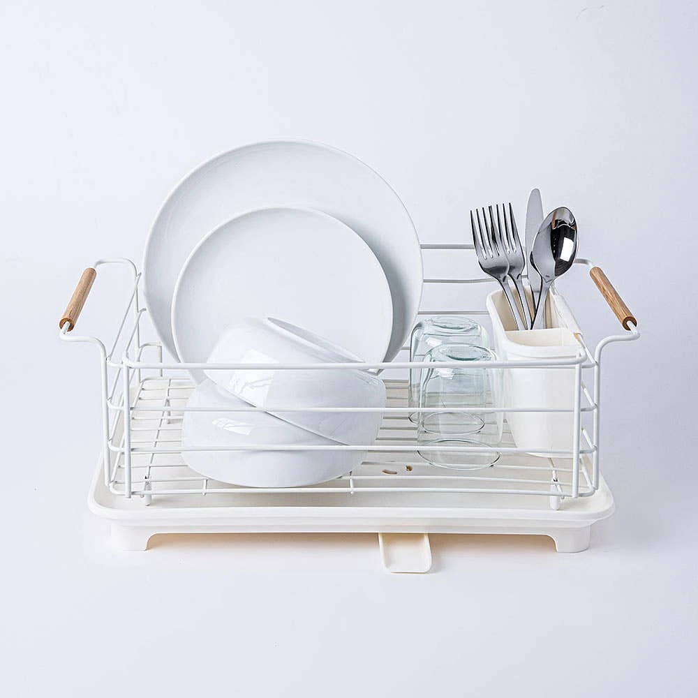 KSP Nova Dish Rack with Bamboo Handles (White/Natural)