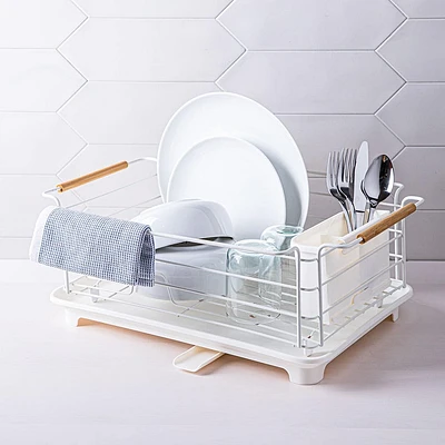 KSP Nova Dish Rack with Bamboo Handles (White/Natural)