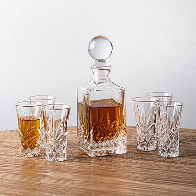 Godinger Dublin Crystal-Cut Spirits Decanter & Shot Glass Set/7