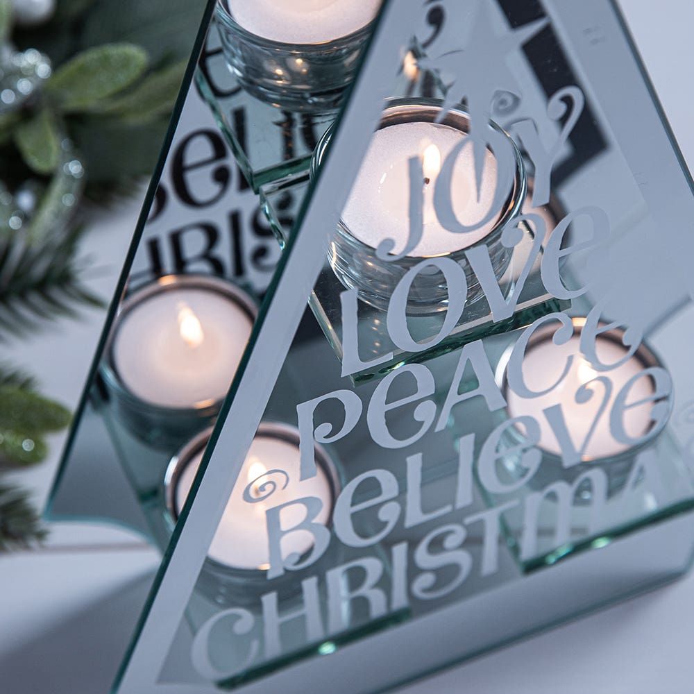 KSP Christmas Wishes Glass Tealight Holder 3-Light (Silver)