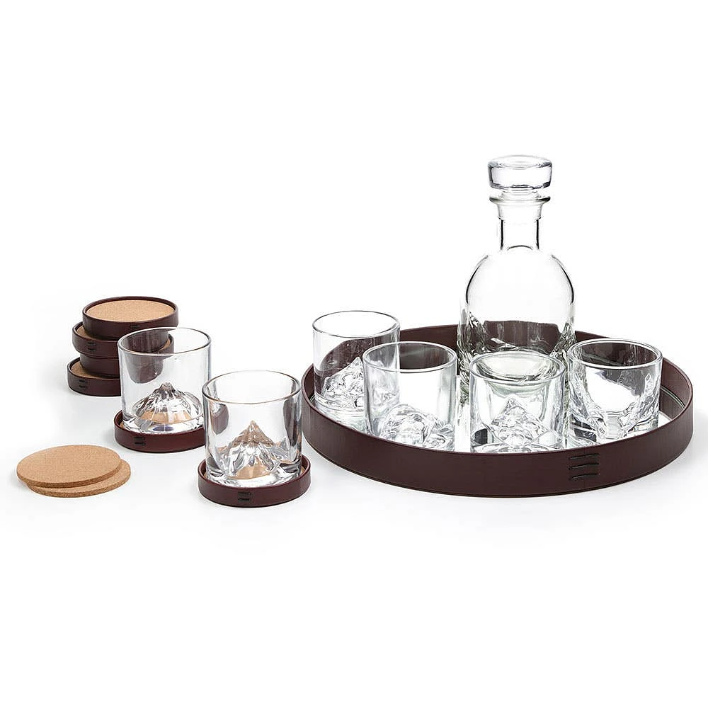 Liiton Luxury Peaks 'W/Tray & Coasters' Whiskey Decanter Combo Set/14